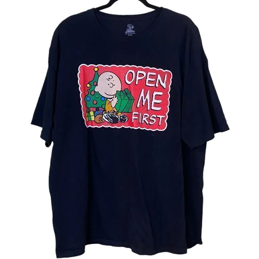 Charlie Brown Peanuts " Open Me First" Christmas Graphic T-Shirt Unisex